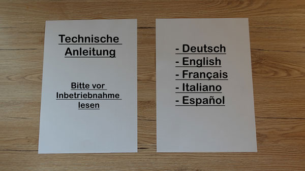 Technische Anleitung auf Französisch, Italienisch, Englisch, Spanisch, Deutsch